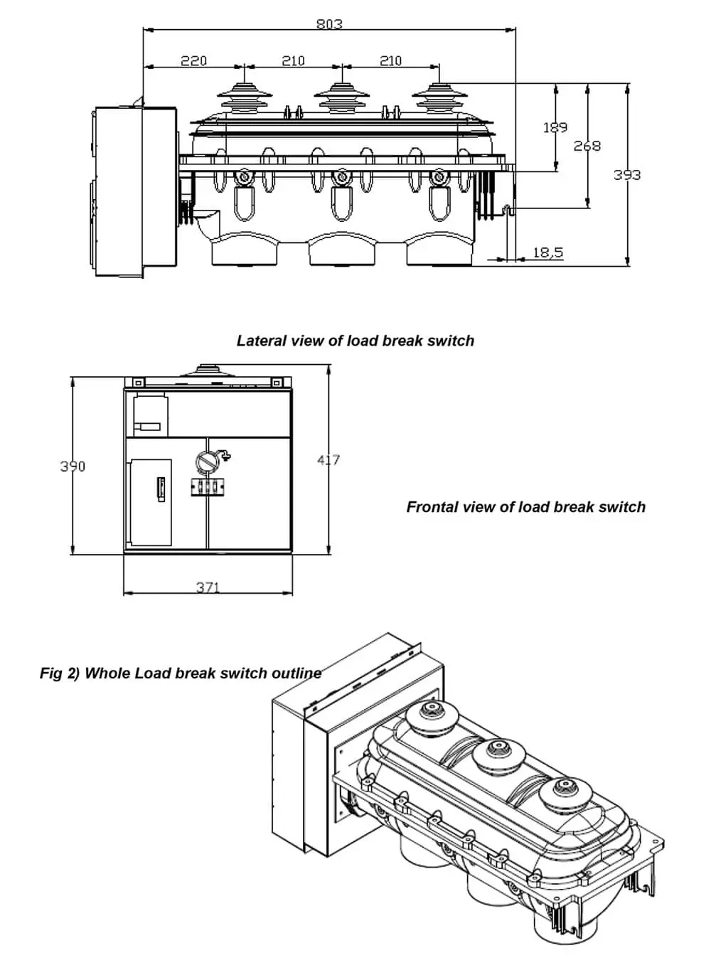 Dimension of indoor sf6 gas load break switch